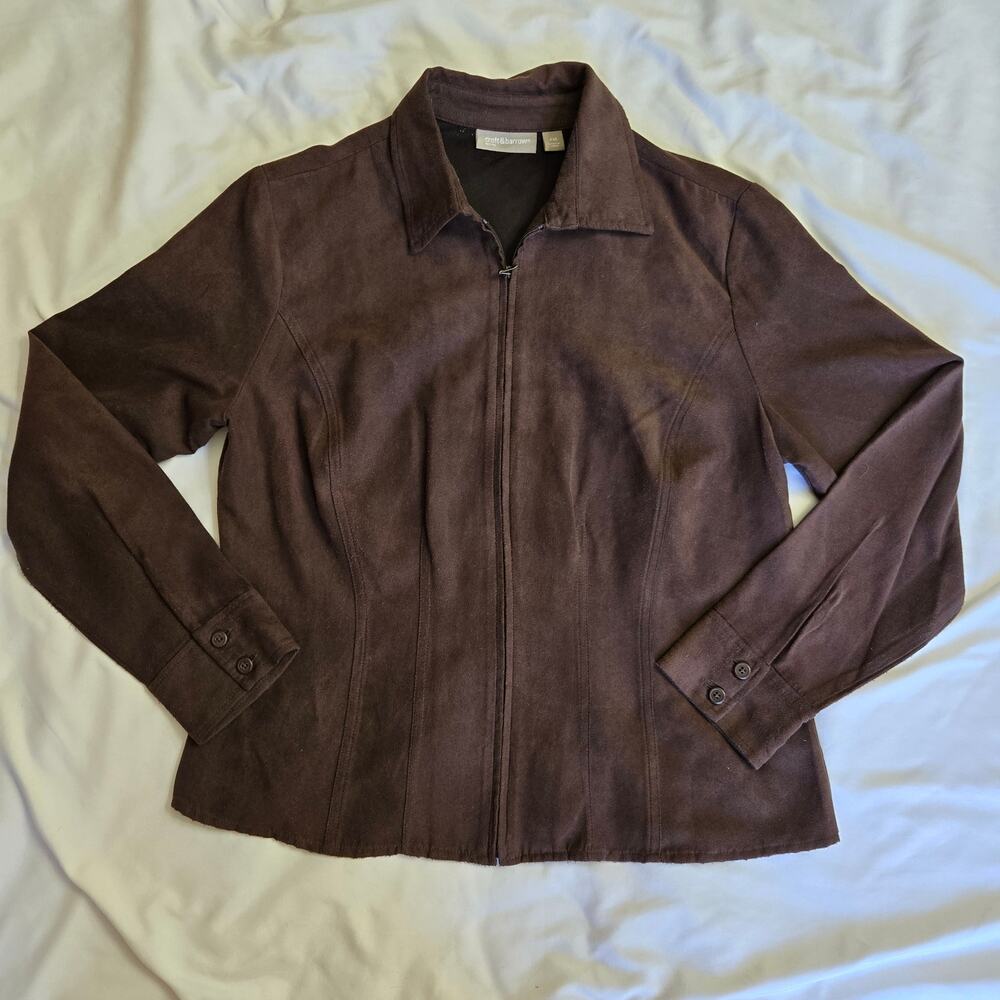 Croft & Barrow Women Vtg Chocolate Brown Faux Suede Jacket Medium Model On Duty